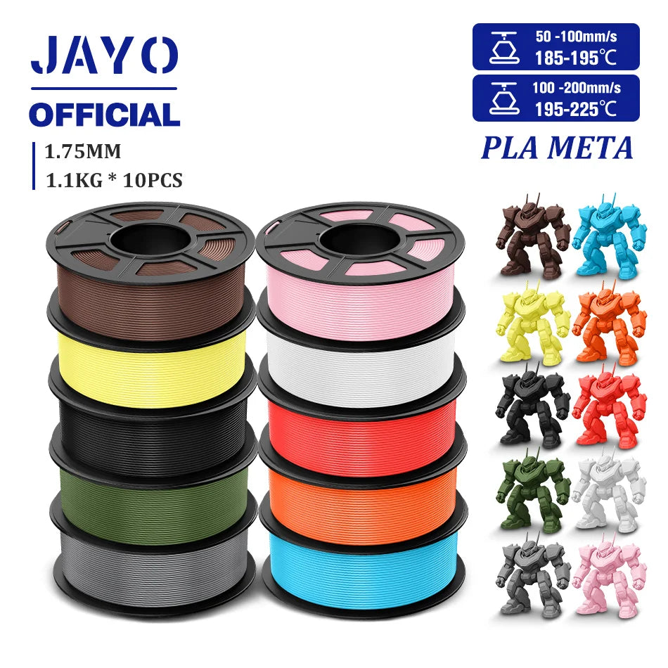 JAYO PLA Meta 3D Printer Filament 1.75mm High Flow PLA 3D Filament 1.1KG*10Rolls Neatly Wound 3D Printing Filament Fit Most FDM