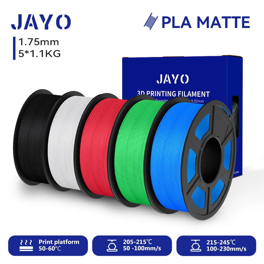 JAYO PLA Matte 3D Printer Filament 1.75mm+/-0.02mm 5/10Rolls 100% No Bubble Non-toxic3D Printing Materials for 3D Printer& Pen