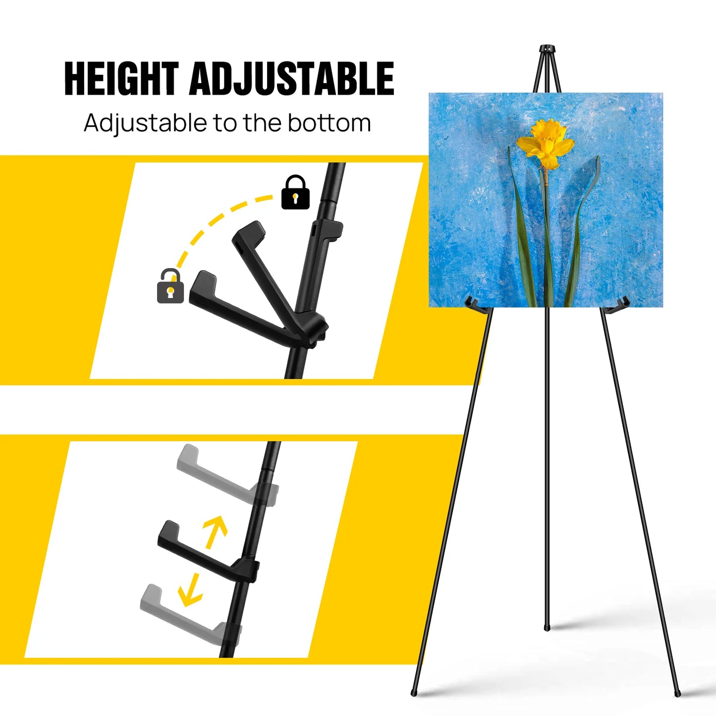 DayPlus Portable Easel Stand for Wedding Display & Painting etc. Folding Adjustable Metal Artist Tripod Easel with Bag 160cm/63inch