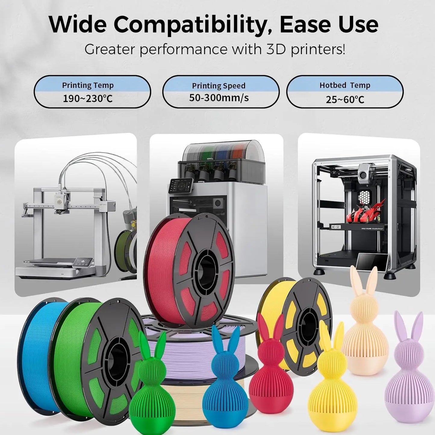 3D Printer PLA Filament Bundle,30-300mm/s Neatly Wound 3D Printing Filament 1kg (2.2lbs),Pla for Bambu Lab 3D Printer,AMS