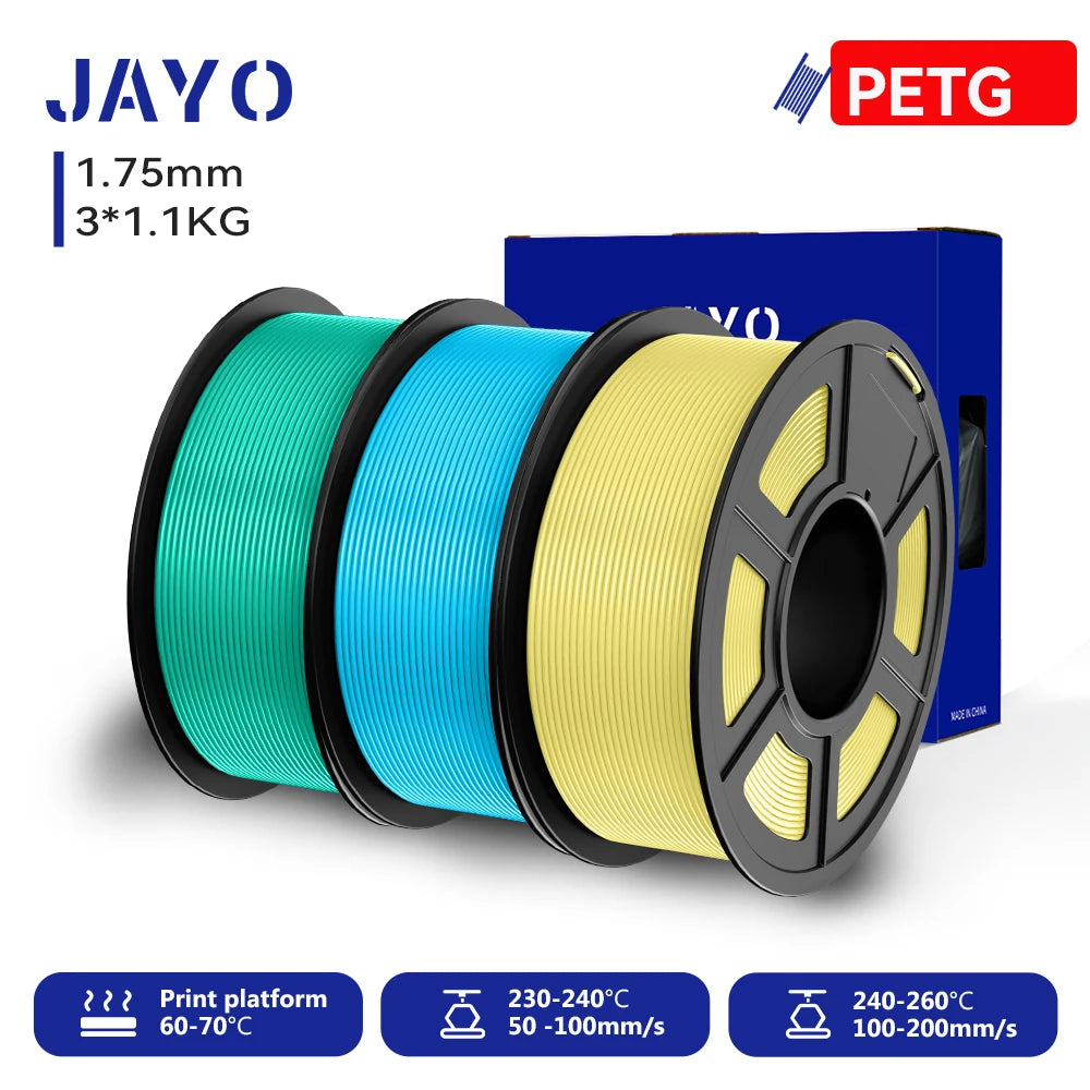 JAYO 3D PETG/PLA/PLA PLUS Printer Filament 1.75mm 3rolls 100% No Bubble non-toxic 3D Printing Materials for 3D Printer&3D Pen