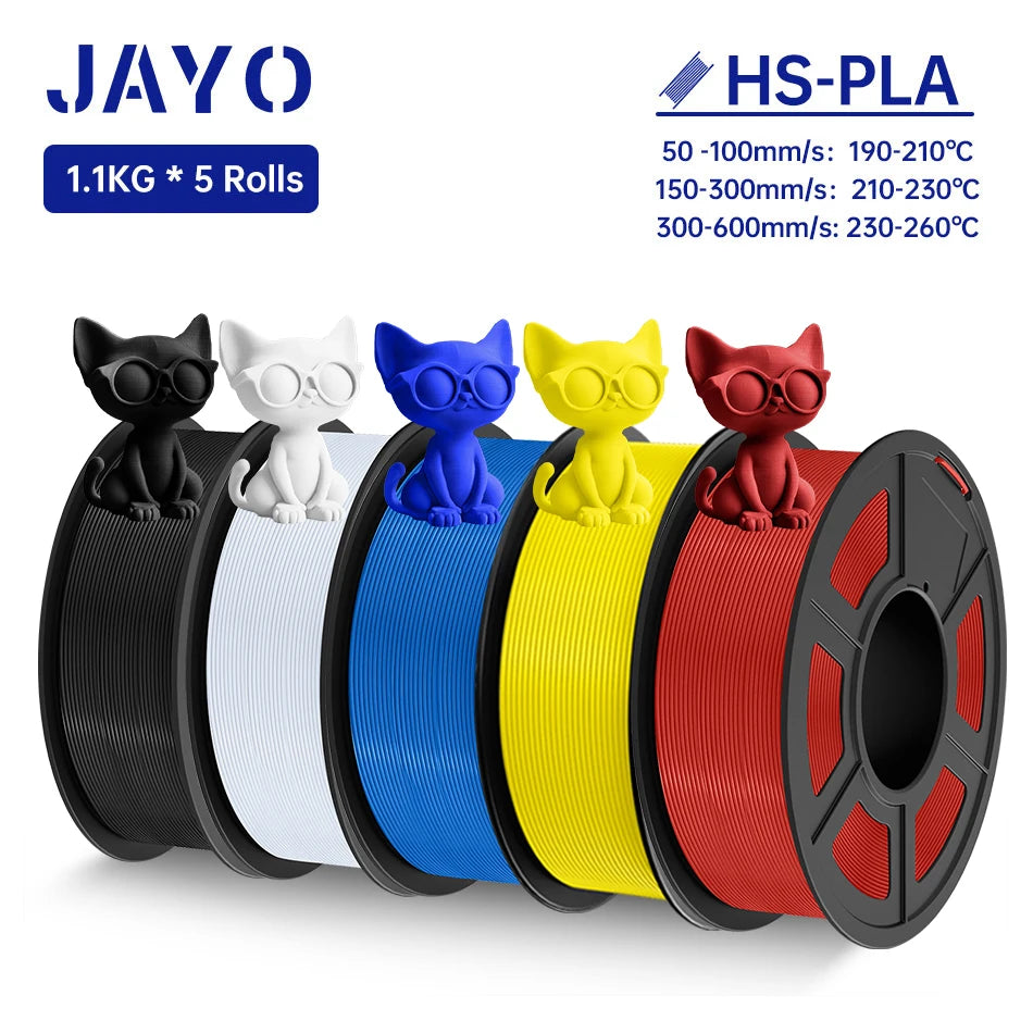 JAYO 5Rolls PLA Filament High Speed PLA 1.75mm 1.1KG 3D Printer Filament Neatly Wound 3D Printing Material For FDM 5.5KG/SET