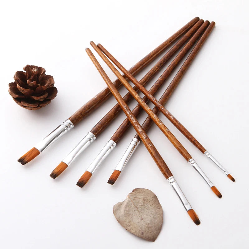 12 PCS/Set Nylon Hair Painting Brush Retro Wooden Handle Brush Pen DIY Watercolor Oil Acrylic Painting Paint Brushes Art Supply