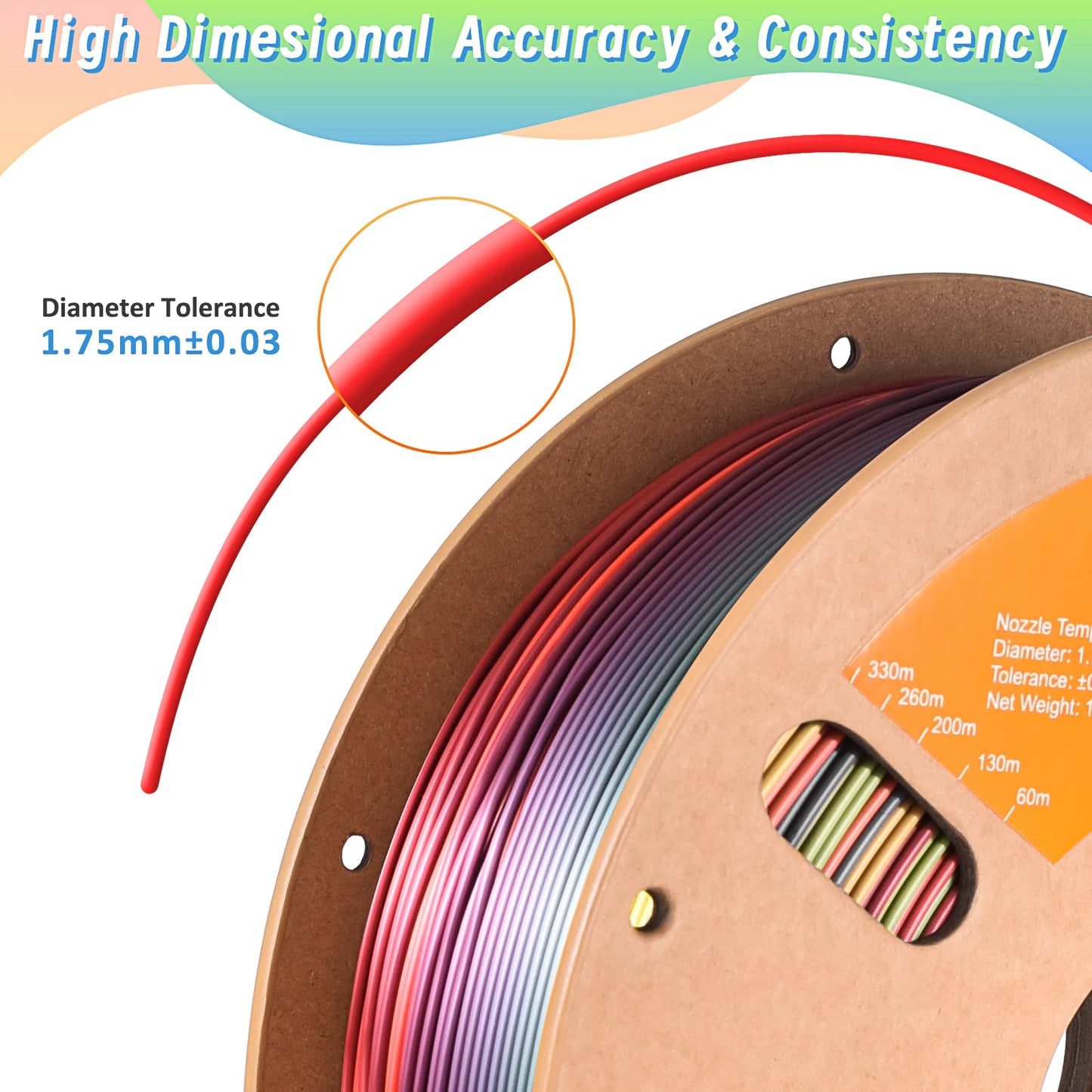 ERYONE 3KG Silk Rainbow PLA Filament 3D Print, Multicolor Available,filament pla silk rainbow,Silk shiny,1KG/Spool
