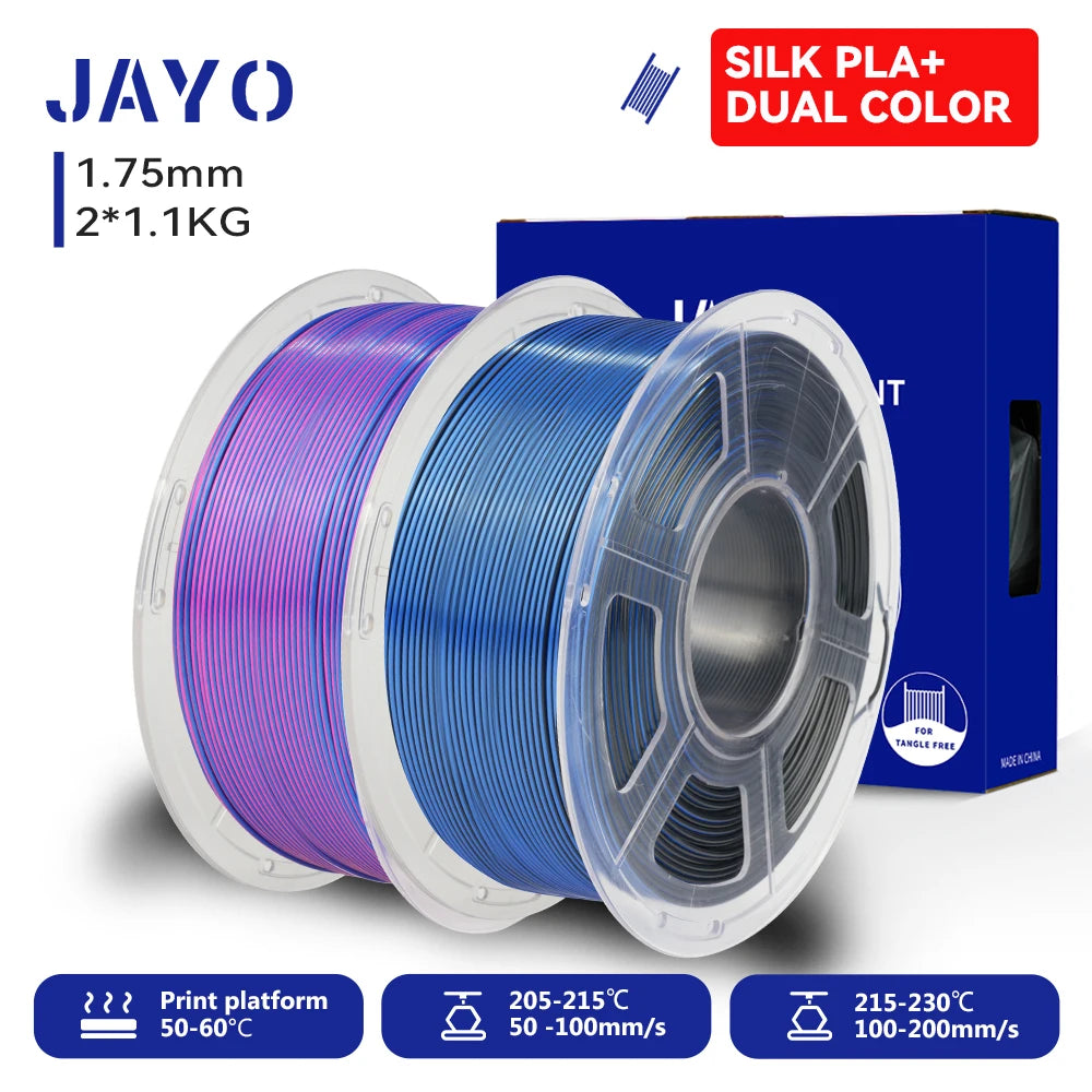 JAYO 3D SILK PLA+ Printer Filament 1.75mm+/-0.02mm  2Rolls SILK 3D Printer Filament Neatly Wound & No bubbles PLA for 3D Printer