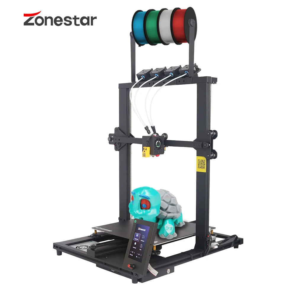 ZONESTAR New Upgrade 4 Extruder 4-IN-1-OUT Mix Color Large Size High Precision Silent Fast Installation FDM 3D Printer DIY Kit