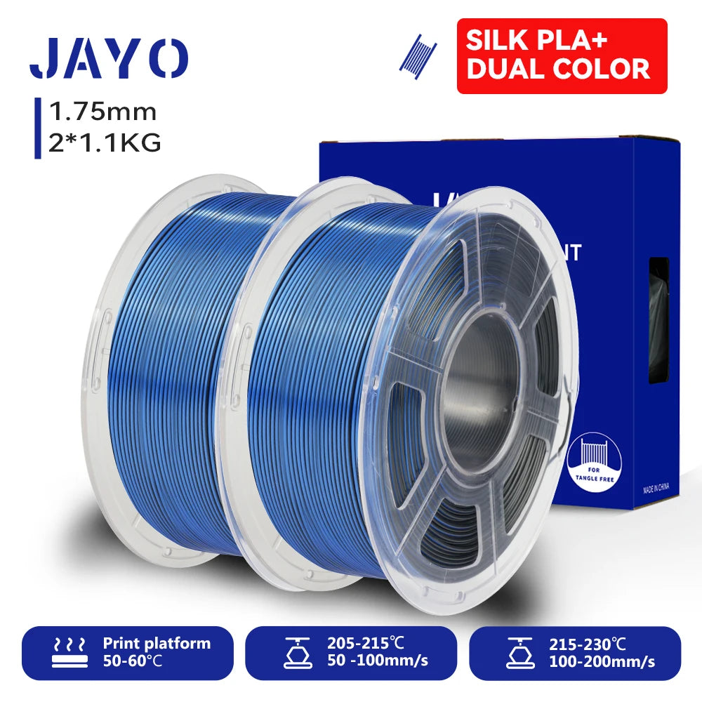 JAYO 3D SILK PLA+ Printer Filament 1.75mm+/-0.02mm  2Rolls SILK 3D Printer Filament Neatly Wound & No bubbles PLA for 3D Printer