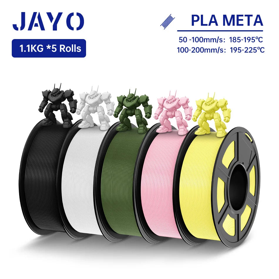 JAYO PLA Meta Filament 5 Rolls 1.75MM PLA 3D Printer Filament Neatly Wound Toughness 1.1KG 3D Printing Materials For FDM