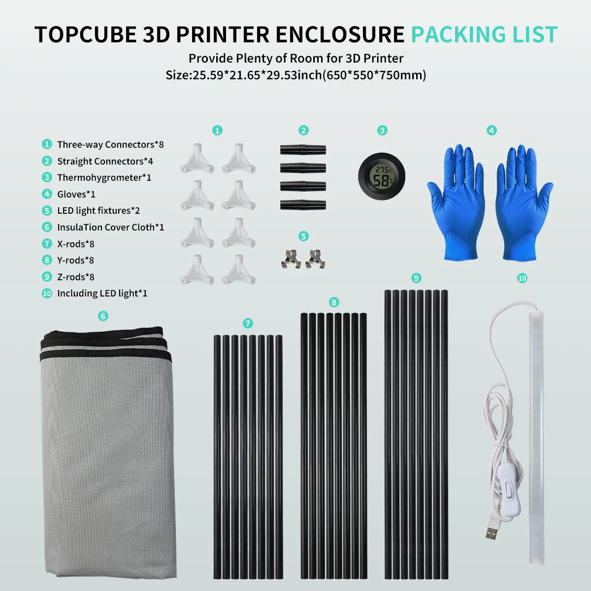 YOOPAI 3D printer Enclosure For Bambu lab A1/A1 mini 3D printer House Cover with LED light Constant Temperature Fireproof  large