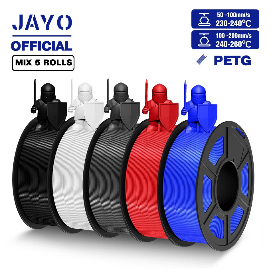 JAYO PETG Filamanet 1.75MM 5Rolls/set 3D Printer Filament PETG Neatly Wound 3D Printing Material For FDM 3D Printer