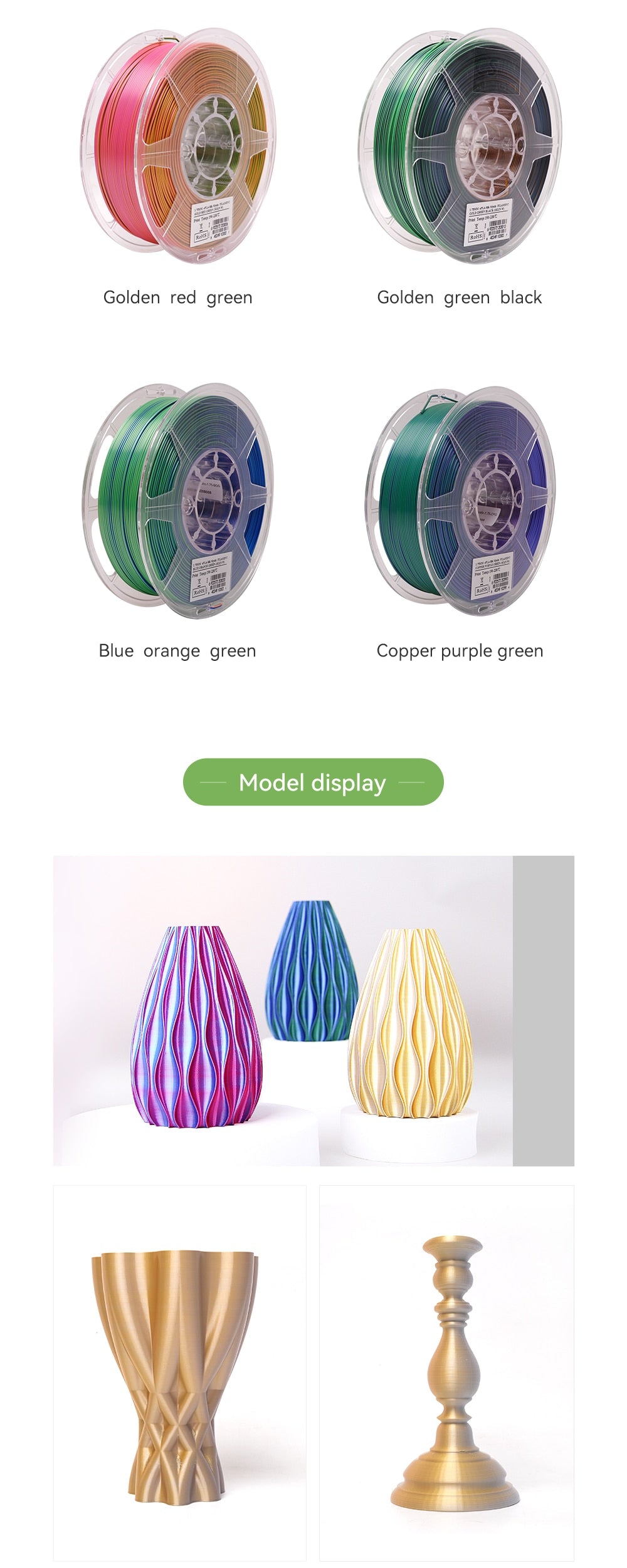 eSun PLA-Silk Magic filament green blue 1.75mm/1kg Green blue, Printing  Materials \ Filaments \ Silk-PLA Brands \ eSun