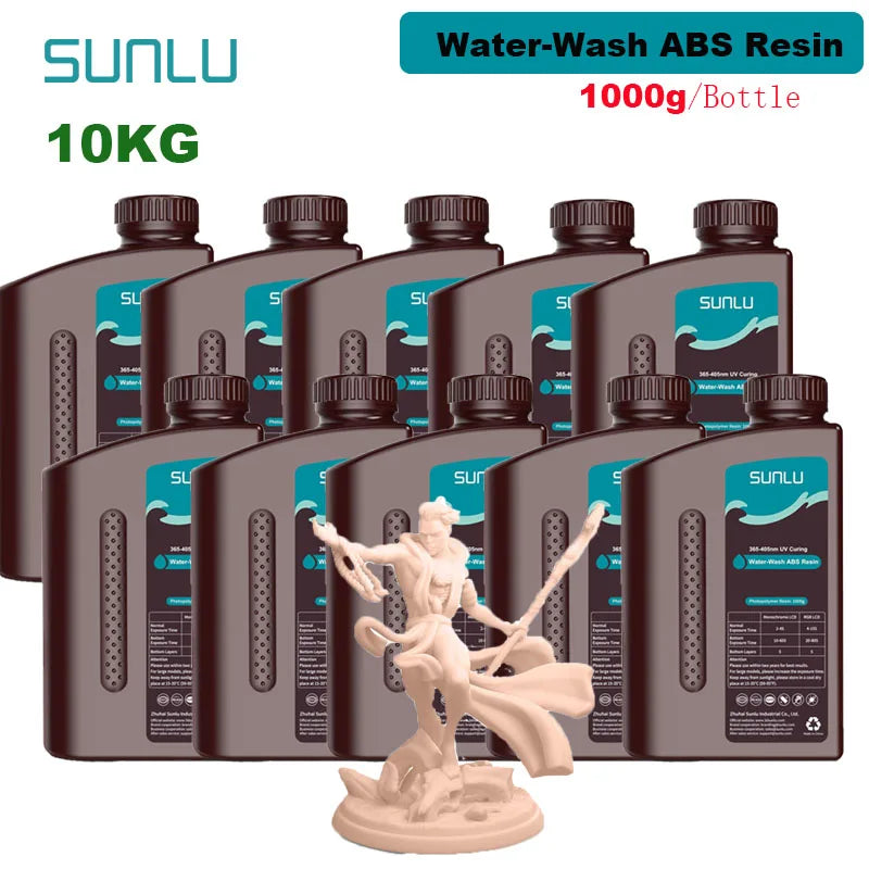 SUNLU 10KG Water Washable / Water Washable ABS Resin 1000G/Bottle 405nm Rapid UV-Curing Photopolymer Resin For LCD 3D Print