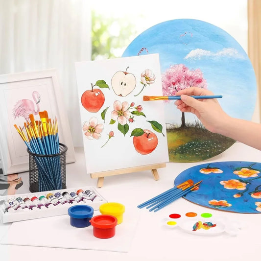8 x 10 inch canvas board with wooden easel, paint brush canvas panel painting kit for beginners art craft