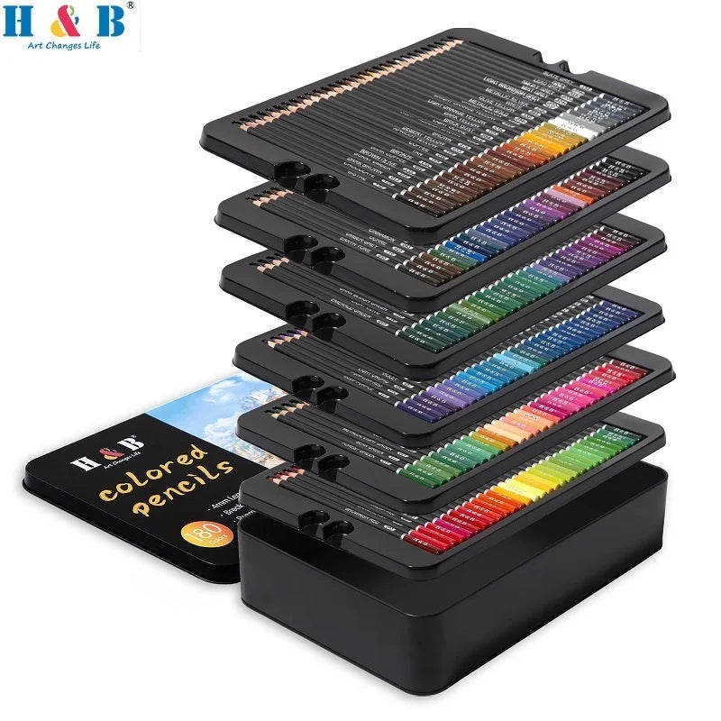 ‎H&B 180/120/72pcs Colored Pencil Set Oil Based Professional Colouring Pencils for Kids Adults Beginners Art Supplies in Tin Box