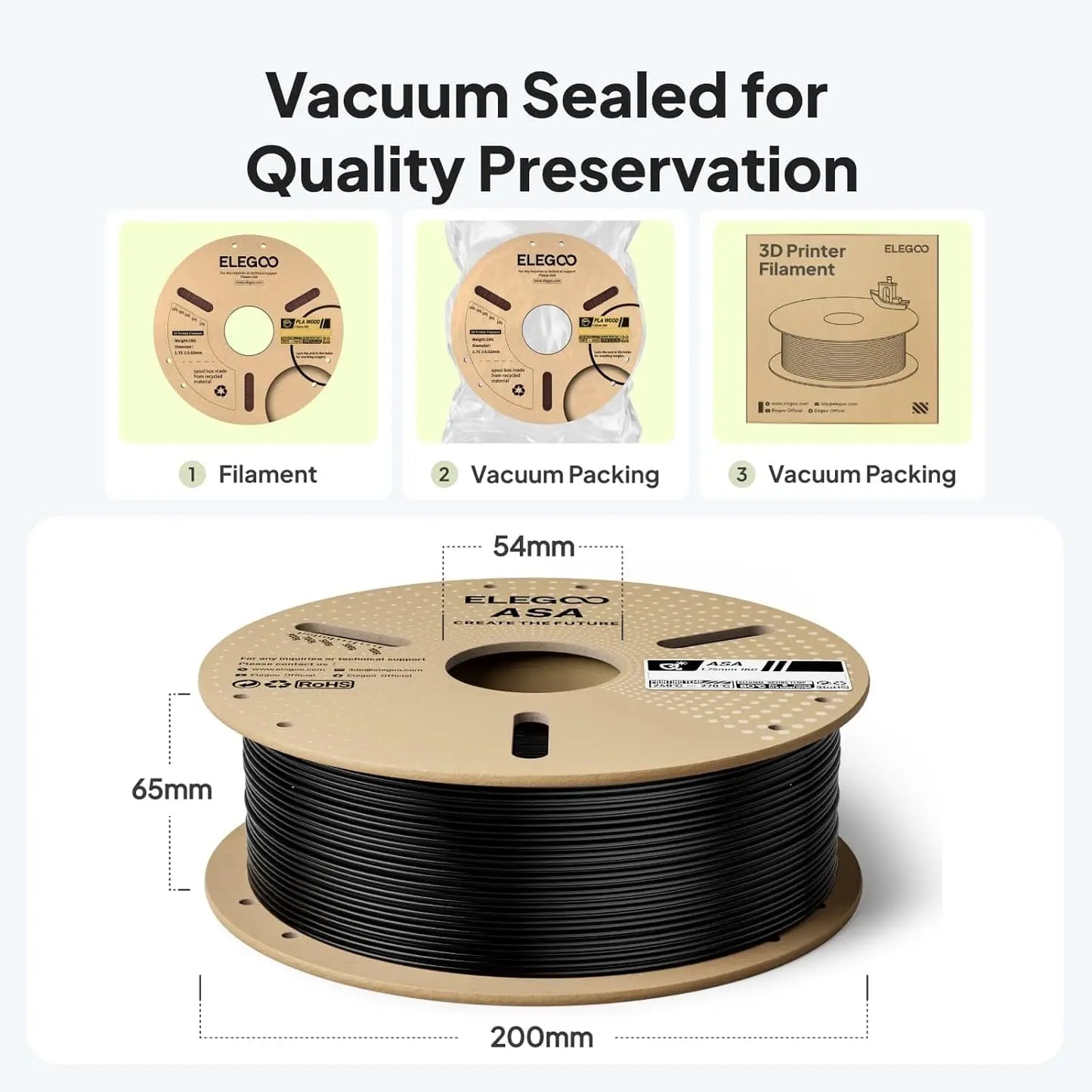 ASA Filament 1.75mm Black 4KG, UV & Weather Resistant 3D Printer Filament Bundle for Outdoor Functional Parts, High Impact