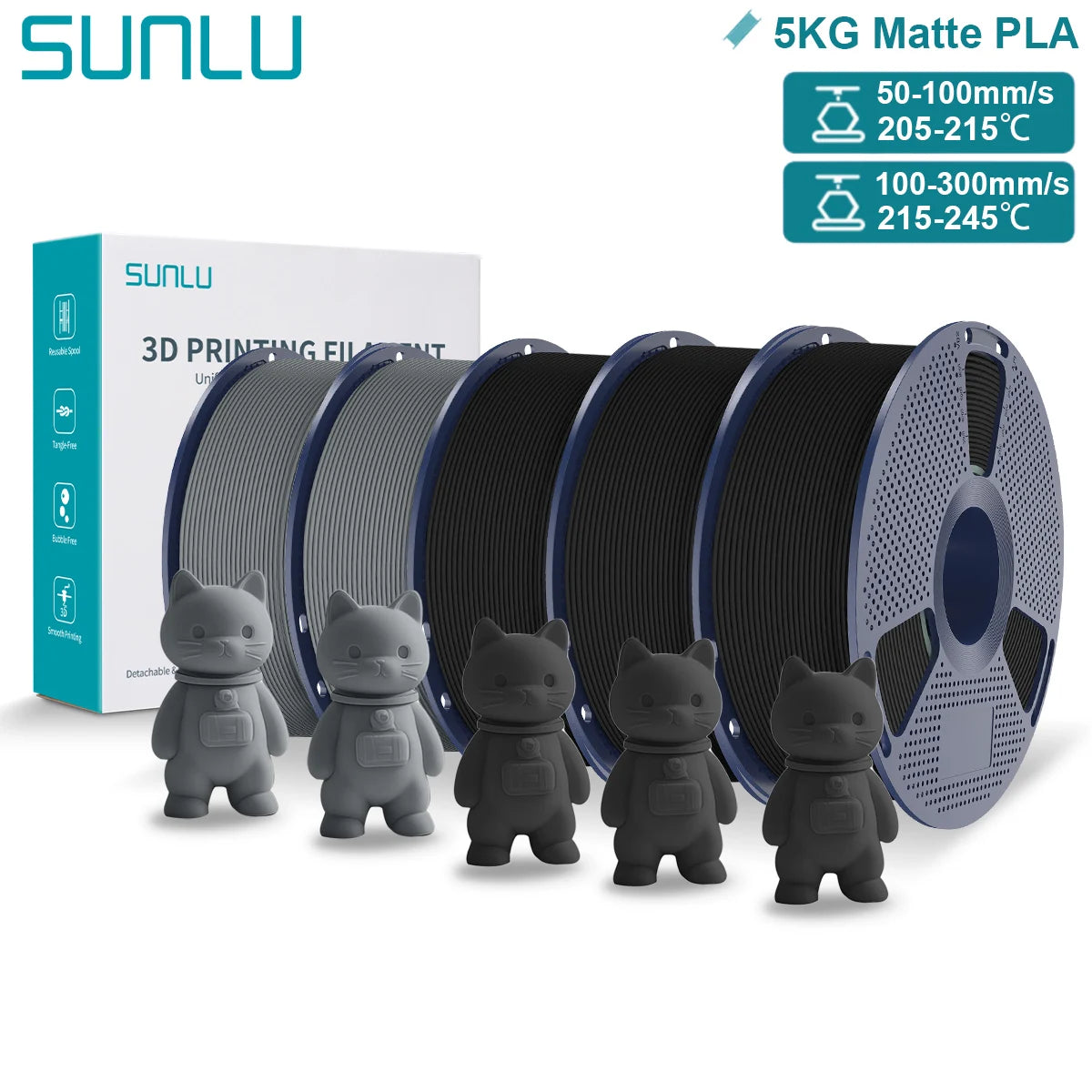 SUNLU Matte PLA 3D Filament 1.75mm Neatly Wound Easy to Use Colorful PLA Matte Surface for Most FDM Printer 3D Printing Material