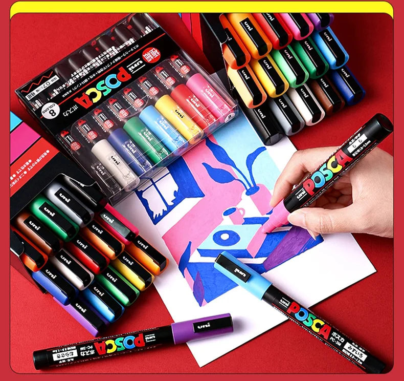 Uni Posca Acrylic Markers Set, 5/8/12/16pcs Marcadores Art Marker Pens for Rock Painting, Fabric, Graffiti Artists, Crafters and Manga