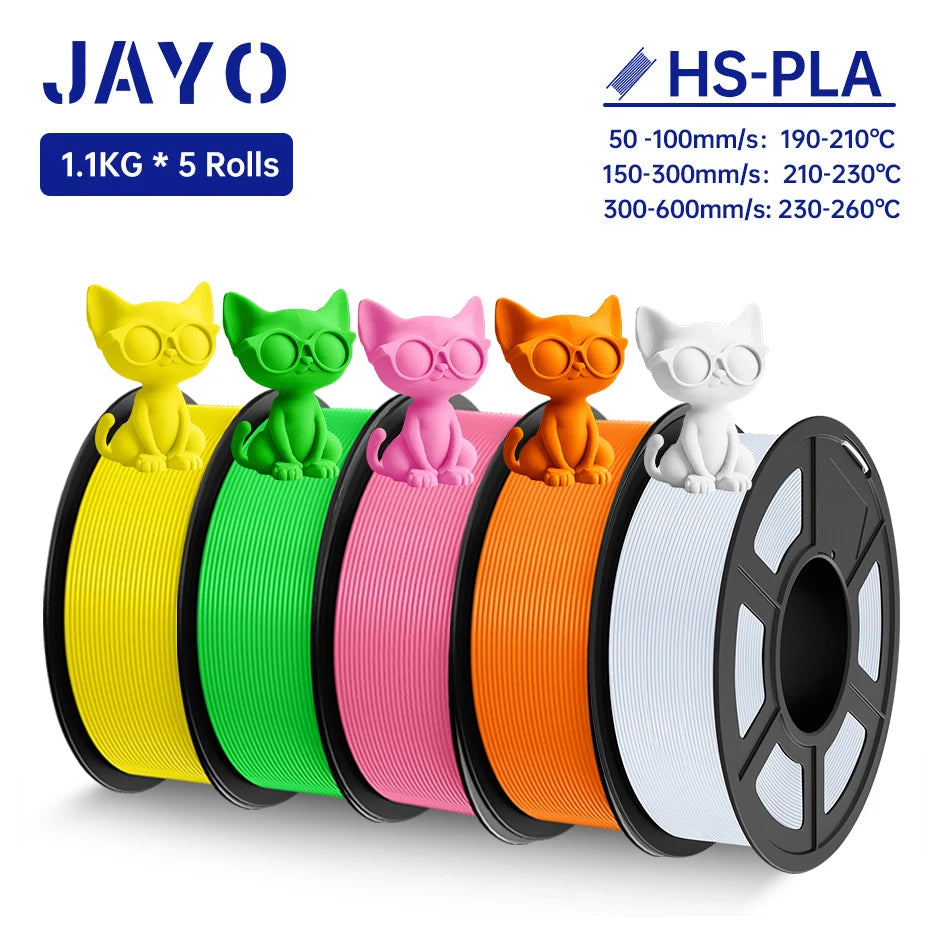 JAYO 5Rolls PLA Filament High Speed PLA 1.75mm 1.1KG 3D Printer Filament Neatly Wound 3D Printing Material For FDM 5.5KG/SET