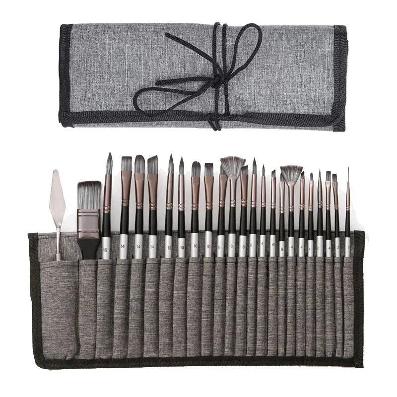 Professional 24-Piece Artist Paint Brush Set—Assorted Flat, Round, Fan & Detail Brushes with Premium Soft Bristles, Wooden Handle