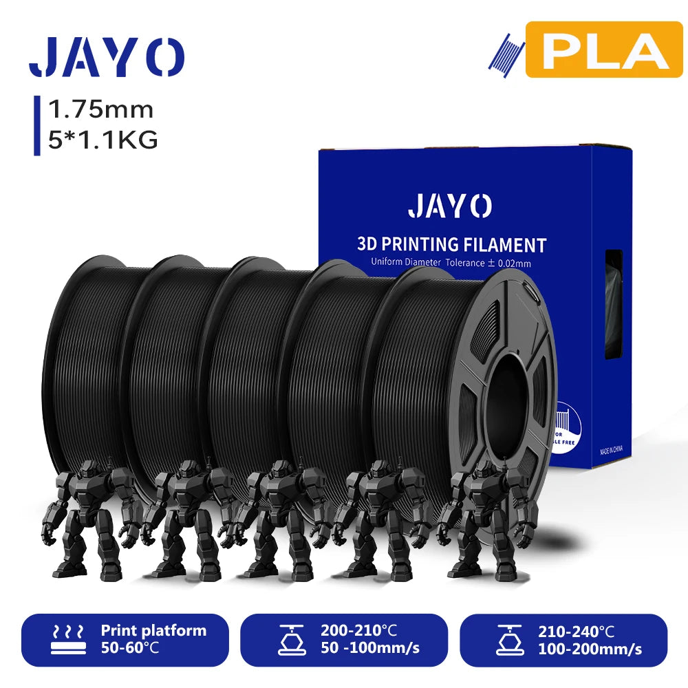 JAYO 3D PLA Filament 1.75mm +/-0.02mm PLA 3d Printer Filament  For Bambu FDM 3D Printer Neatly Wound 3D Printing Materials