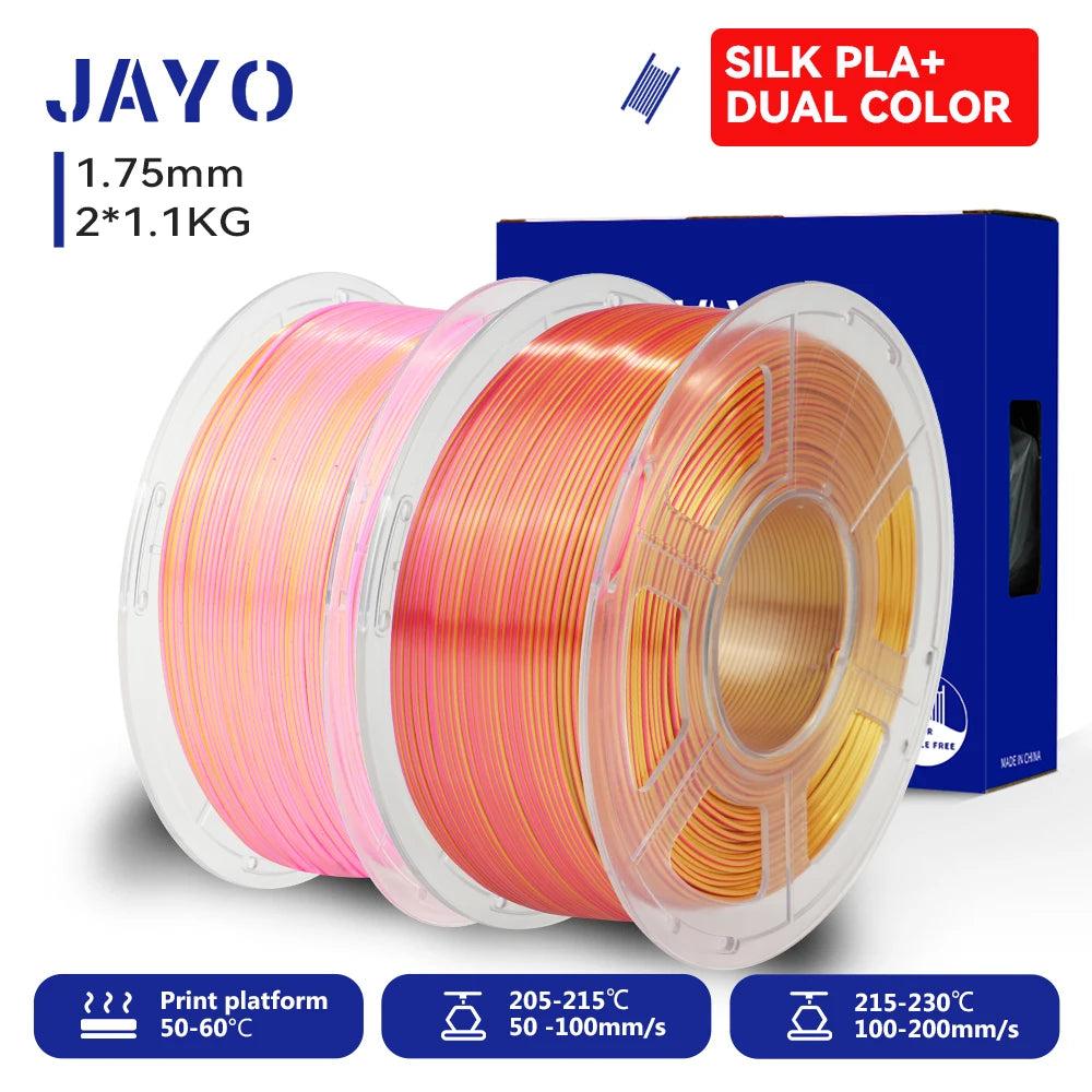 JAYO 3D SILK PLA+ Printer Filament 1.75mm+/-0.02mm  2Rolls SILK 3D Printer Filament Neatly Wound & No bubbles PLA for 3D Printer