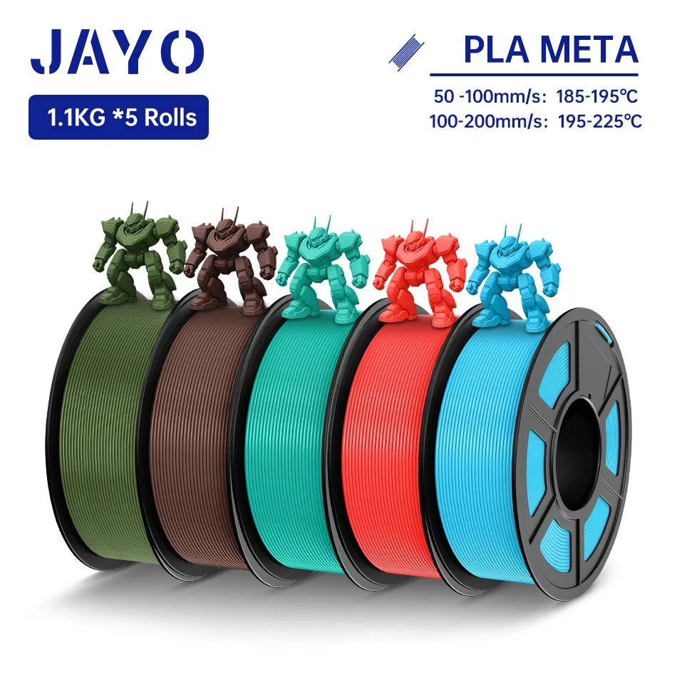 JAYO PLA Meta Filament 5 Rolls 1.75MM PLA 3D Printer Filament Neatly Wound Toughness 1.1KG 3D Printing Materials For FDM