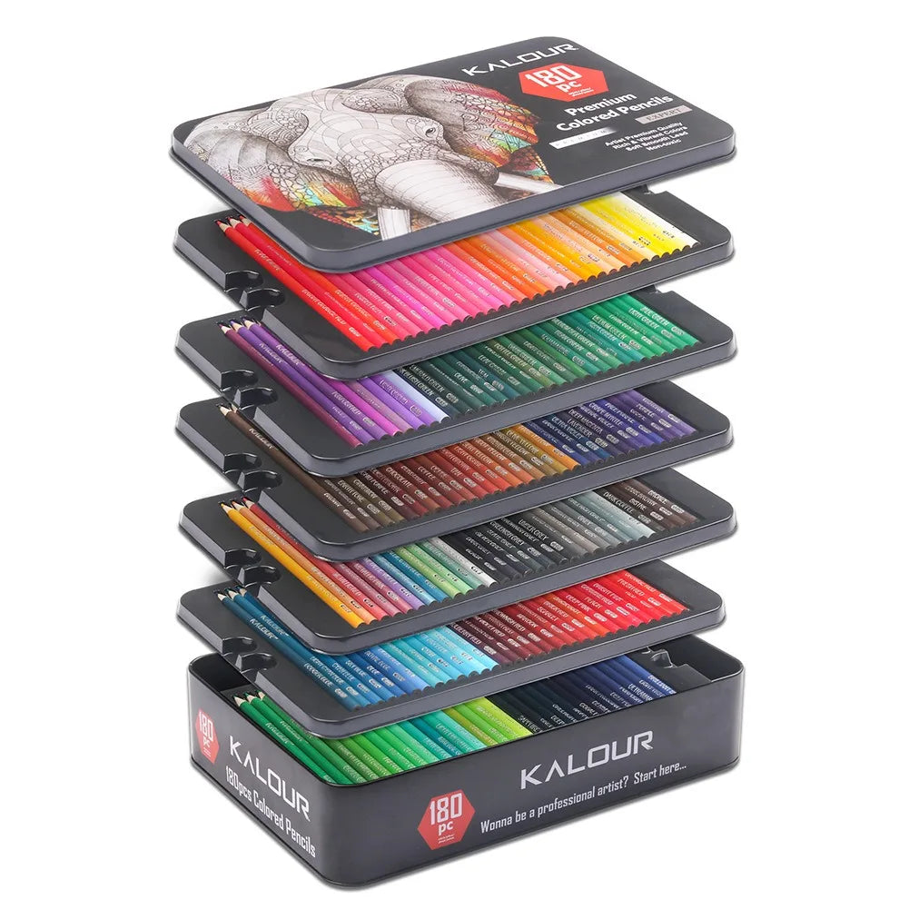 KALOUR 180 Colors Professional Colored Pencils, Metallic Colors Artists Soft Core Ideal for Drawing Sketching Shading for Artist