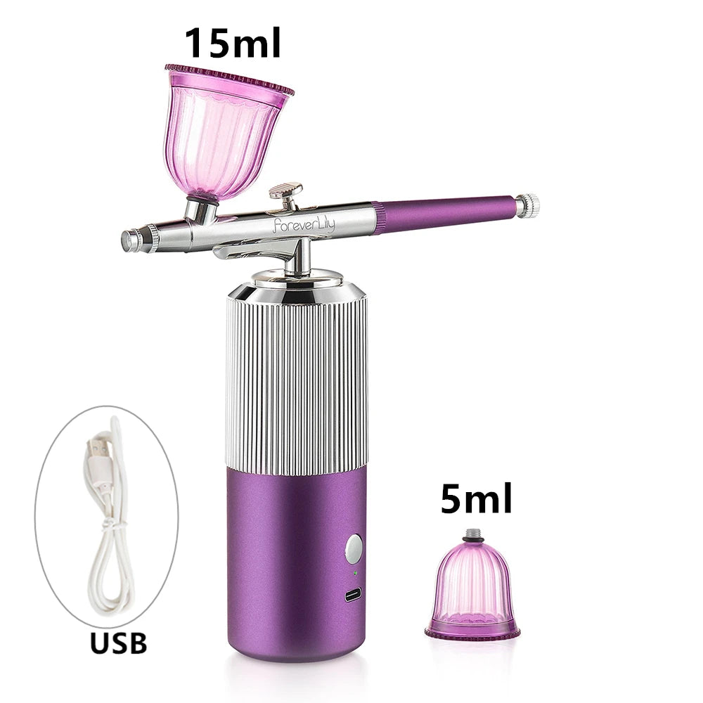 Top 0.3mm Pink Mini Air Compressor Kit Air-Brush Paint Spray Gun Airbrush For Nail Art Tattoo Craft Cake Nano Fog Mist Sprayer