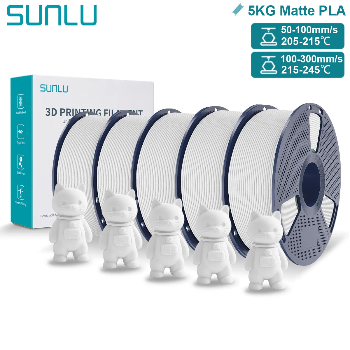 SUNLU Matte PLA 3D Filament 1.75mm Neatly Wound Easy to Use Colorful PLA Matte Surface for Most FDM Printer 3D Printing Material