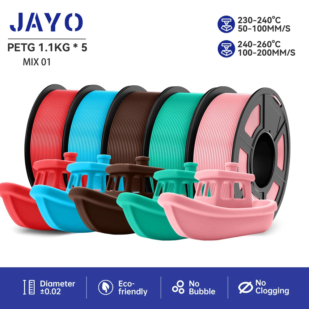 JAYO PETG 3D Printer Filament petg jayo filament  no bubbles no drawing smooth multiple colors 3d printer accessories 1.1kg/roll