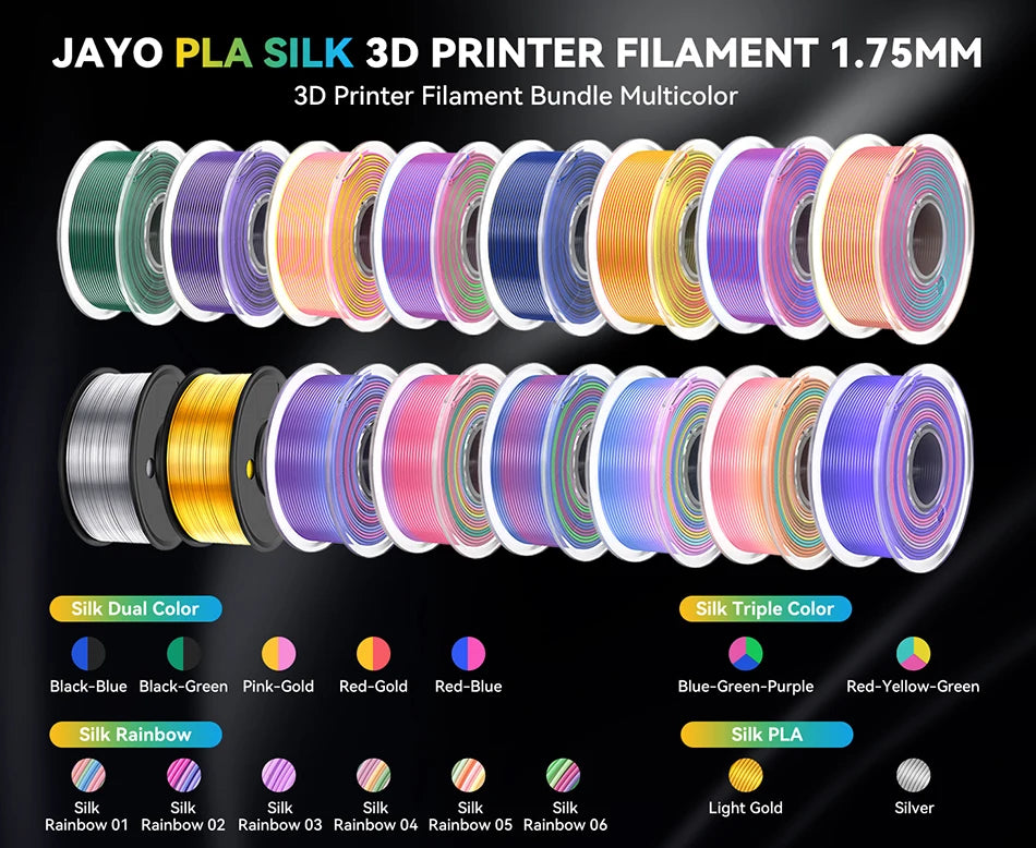 JAYO SILK PLA Filament 1.75mm Dual Colors 3D Printer Filament Coextrusion Silk Triple Color 3D Filament Shiny Multicolor Change