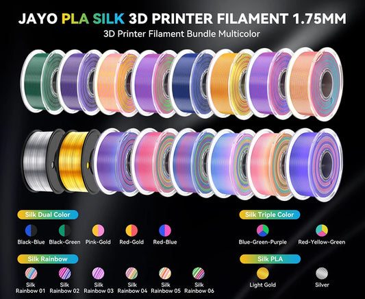JAYO SILK PLA Filament 1.75mm Dual Colors 3D Printer Filament Coextrusion Silk Triple Color 3D Filament Shiny Multicolor Change