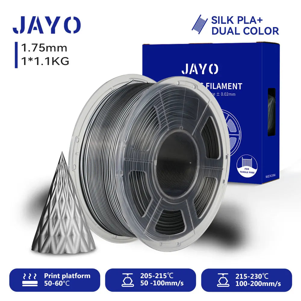 JAYO 3D Silk Pla Plus/ Dual/Triple Colors SILK 3D Printer Filament 1.75mm SILK Rabinbow 1.1kg/roll 3D Printing Materials