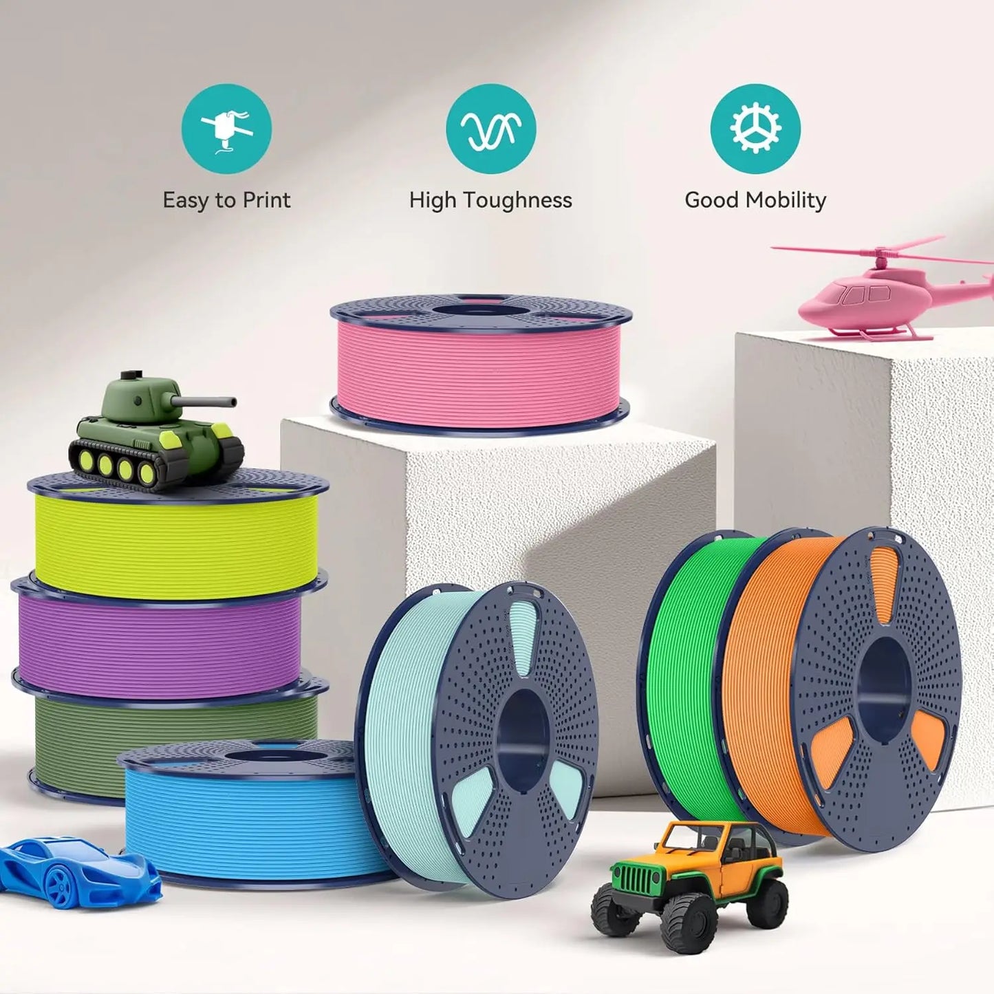 4KG Matte PLA 3D Printer Filament Bundle, 1.75mm Diameter, Smooth Finish for FDM Printers, Black (4 Packs)