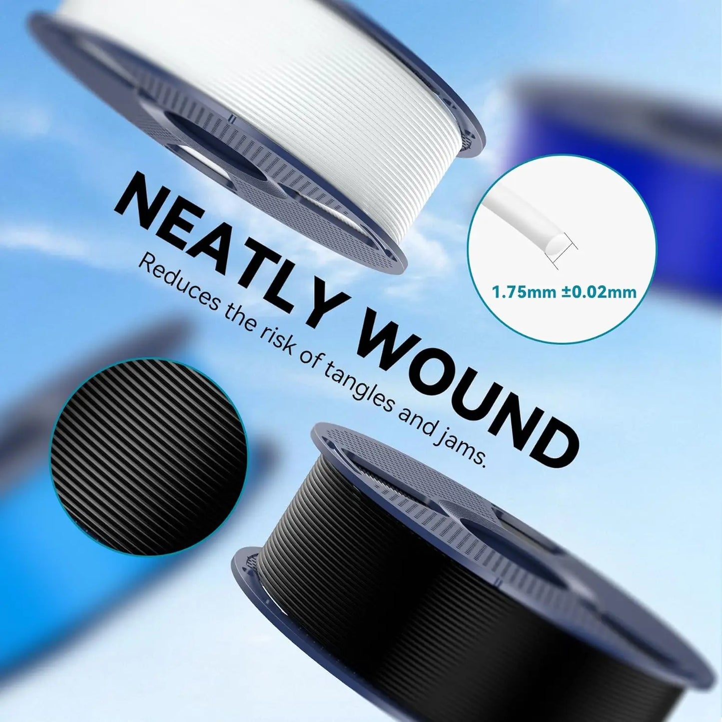 4kg PLA 3D Printer Filament Bundle, 1.75mm ±0.02mm, Vacuum Packed, 4 Spools of 1kg Each, Black Color