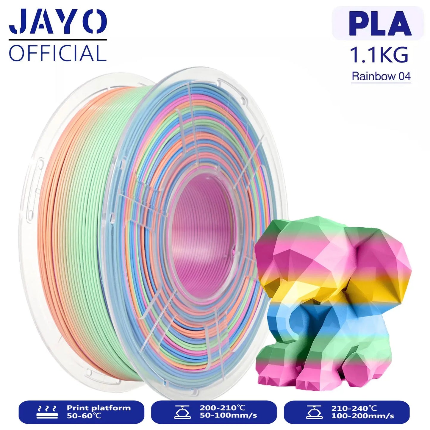 JAYO 3D PLA / Silk PLA Rainbow Printer Filament 1.75mm Transparent Rainbow 3D Filament As Neatly Wound 3D Printing Material