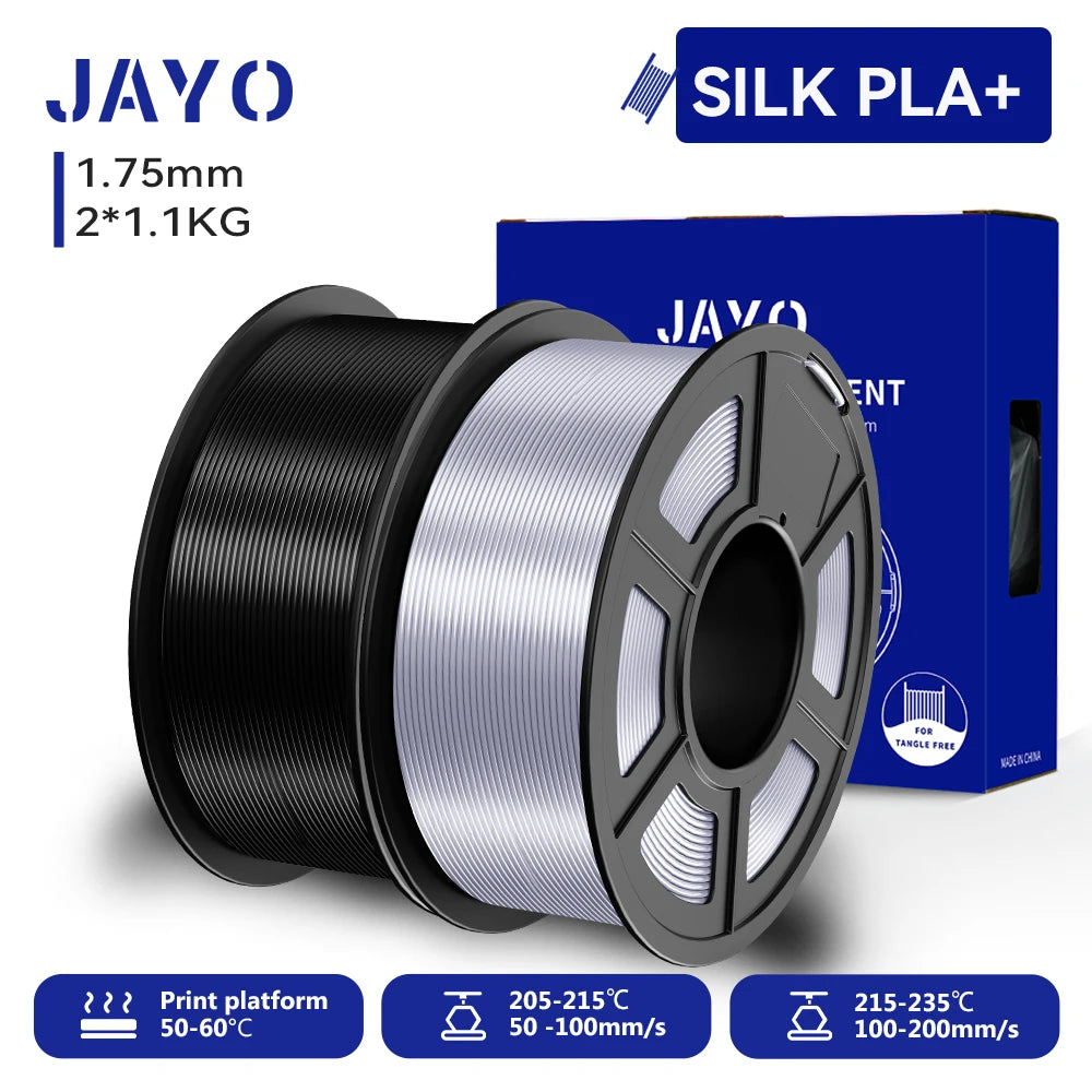 JAYO 3D SILK PLA+ Printer Filament 1.75mm+/-0.02mm  2Rolls SILK 3D Printer Filament Neatly Wound & No bubbles PLA for 3D Printer