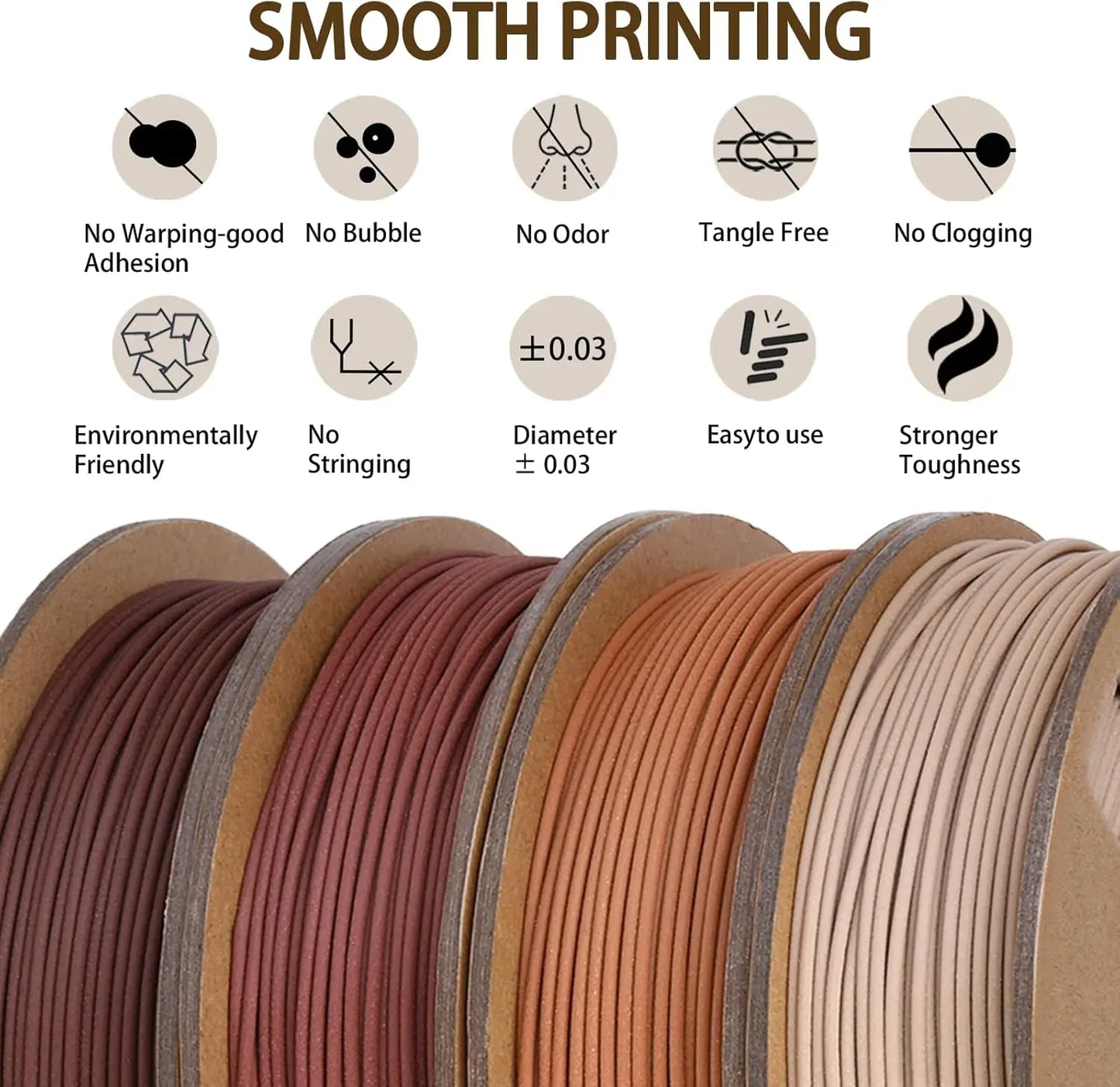 30% Real Wood Fiber 3D Printer Filament Bundle, 3 D PLA Printing Print Filament 1.75 mm, +/-0.03mm & 2.2 lbs, Walnut, Oak