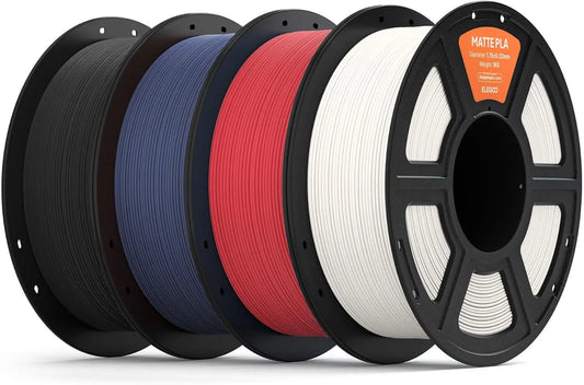 Matte PLA Filament 1.75mm Bundle 4KG, High Precision for FDM Printers in Black/White/Ruby Red/Navy Blue