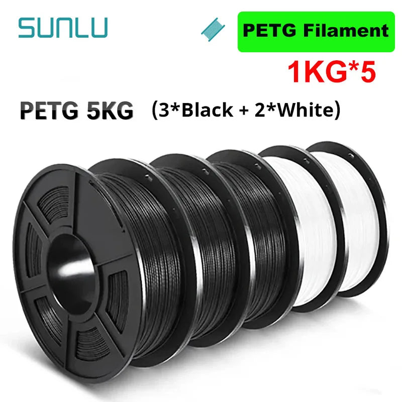 SUNLU 5KG 3D Filament PLA/PLA PLUS/PETG/ABS Filamnet 1.75mm 5Roll 1KG Neatly Wound 3D Printer Filament for 3D Printer