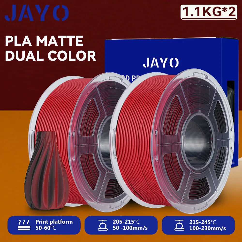 JAYO 2Rolls 3D PLA Matte /Dual Color Matte PLA Printer Filament 1.75mm Neatly Wound & Matte Finish Print with 99% FDM 3D Printer
