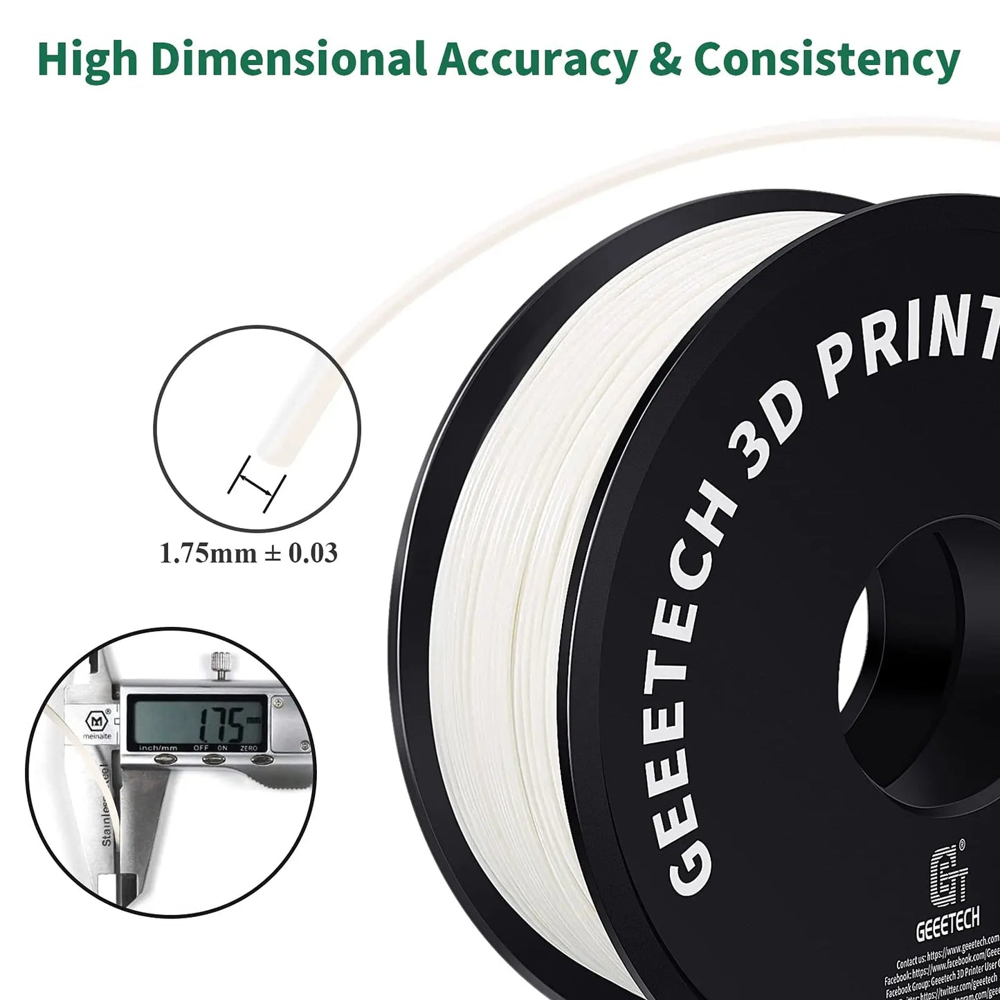 Geeetech  ABS+ 3D Filament 1.75mm 1KG plastic, 3D Printer Material, Tangle-Free, Non-Toxic, Vacuum Packaging White Black