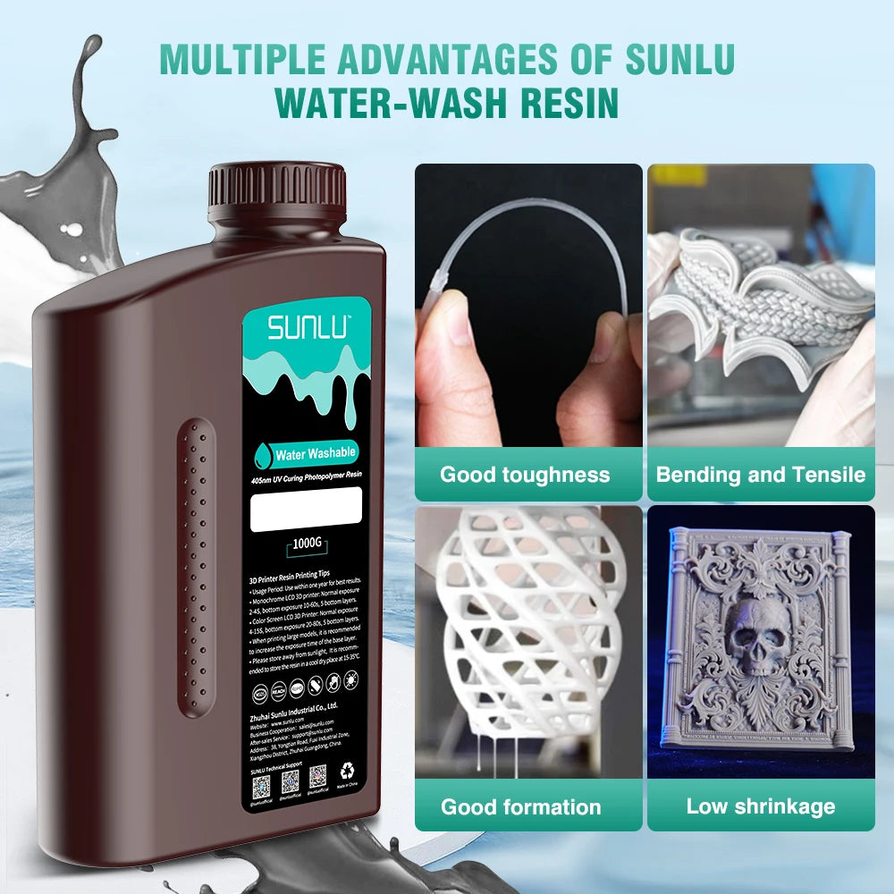 SUNLU UV Water Washable Resin 3D Printer 405nm10KG Low Odor and Low Shrinkage for LCD 3D Printer