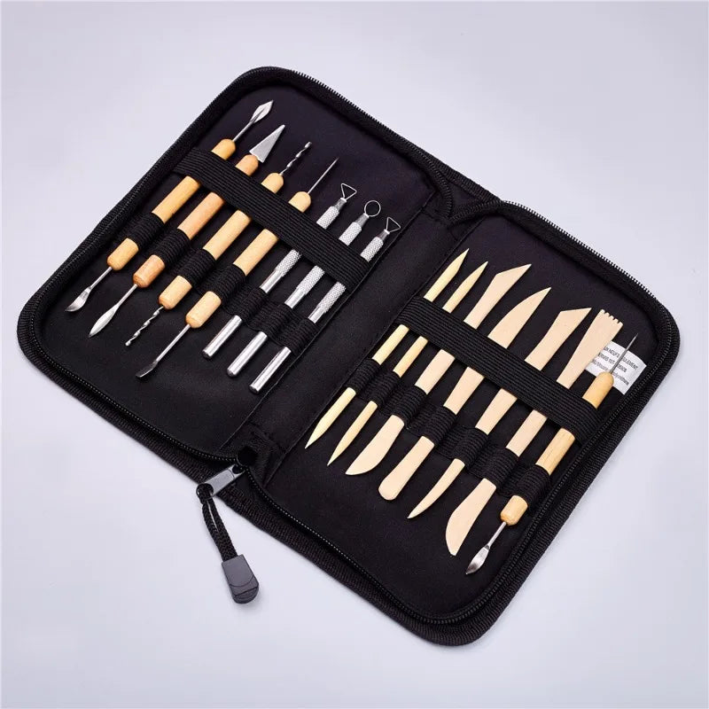 14Pcs Clay Pottery Ceramic Tools Wooden Metal Pottery Clay Tools With Case Molding Sculpting Clay Tool Kit