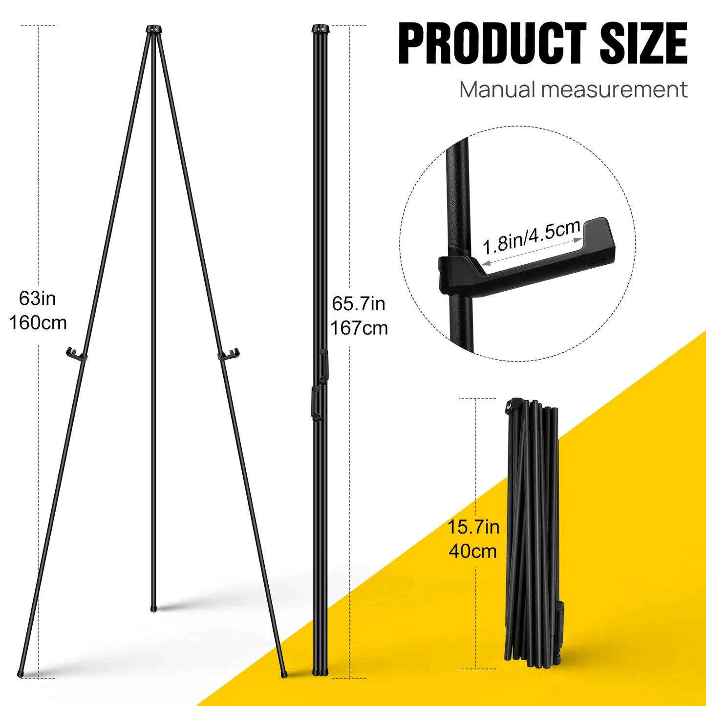 DayPlus Portable Easel Stand for Wedding Display & Painting etc. Folding Adjustable Metal Artist Tripod Easel with Bag 160cm/63inch