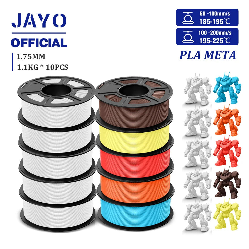 JAYO PLA Meta 3D Printer Filament 1.75mm High Flow PLA 3D Filament 1.1KG*10Rolls Neatly Wound 3D Printing Filament Fit Most FDM