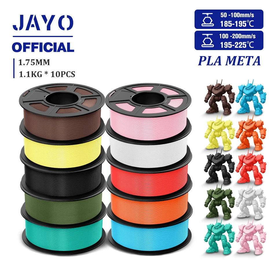 JAYO PLA Meta 3D Printer Filament 1.75mm High Flow PLA 3D Filament 1.1KG*10Rolls Neatly Wound 3D Printing Filament Fit Most FDM
