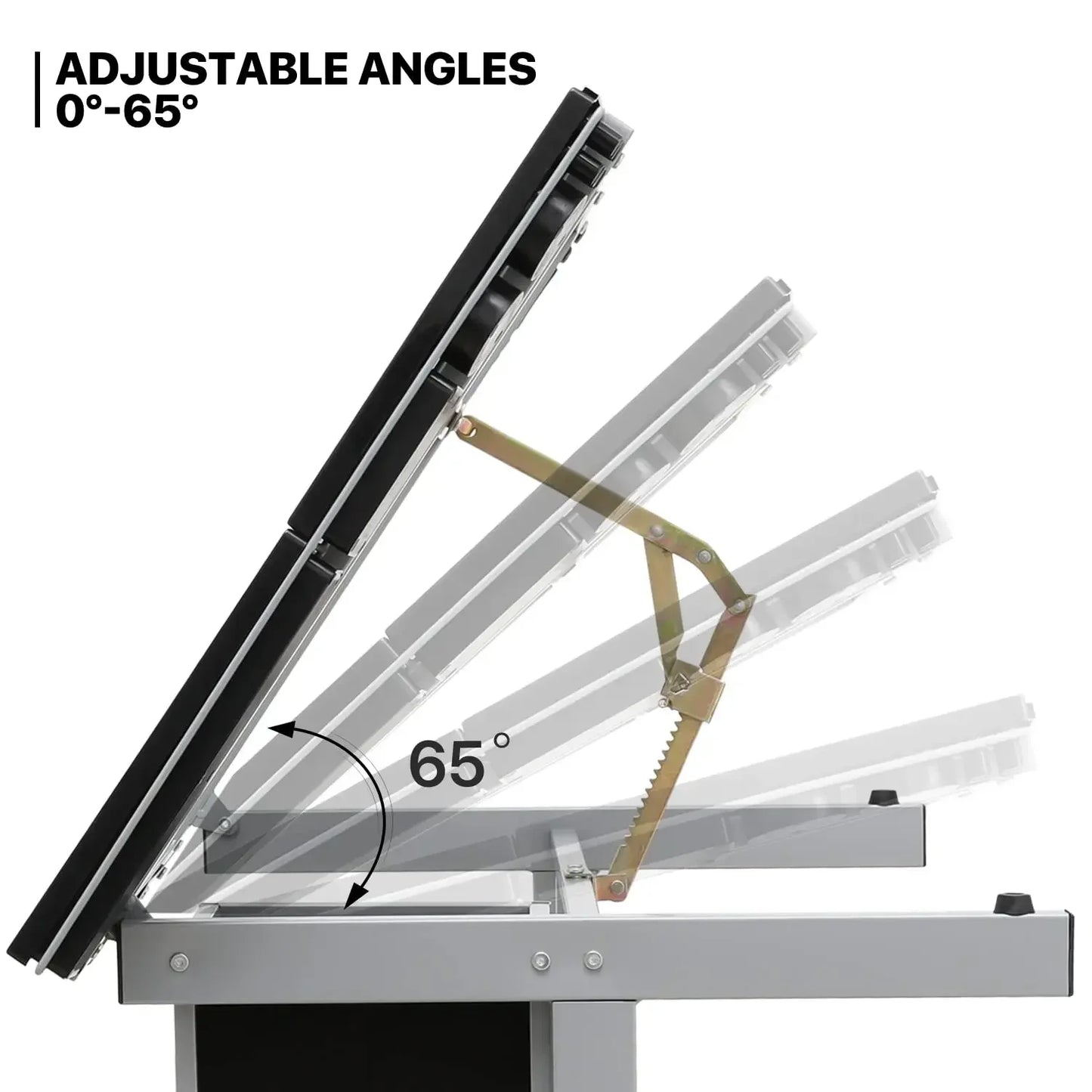 MoNiBloom Drafting Table on Wheels with Storage & Side Tray - Adjustable 0-65° Glass Tabletop, Replaceable Feet Art Desk