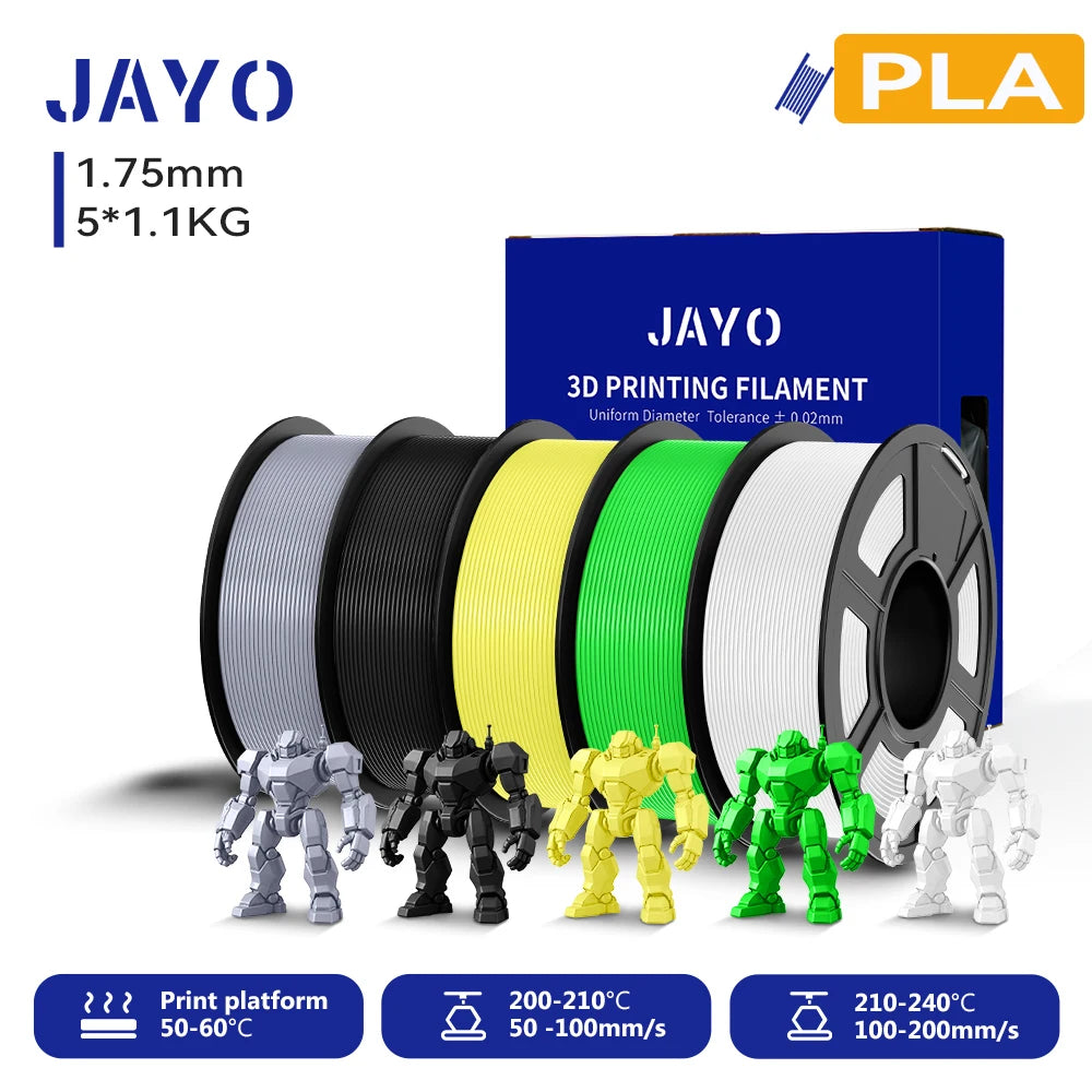 JAYO 3D PLA Filament 1.75mm +/-0.02mm PLA 3d Printer Filament  For Bambu FDM 3D Printer Neatly Wound 3D Printing Materials
