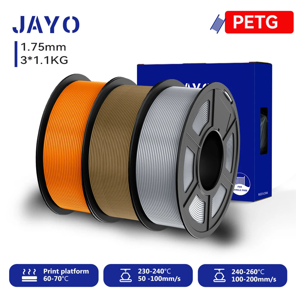 JAYO 3D PETG/PLA/PLA PLUS Printer Filament 1.75mm 3rolls 100% No Bubble non-toxic 3D Printing Materials for 3D Printer&3D Pen